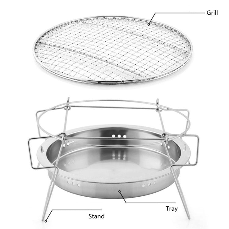 Griglia barbecue pieghevole rotonda in acciaio inox 34x34x10 cm