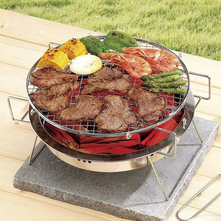 Griglia barbecue pieghevole rotonda in acciaio inox 34x34x10 cm