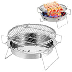 Griglia barbecue pieghevole rotonda in acciaio inox 34x34x10 cm