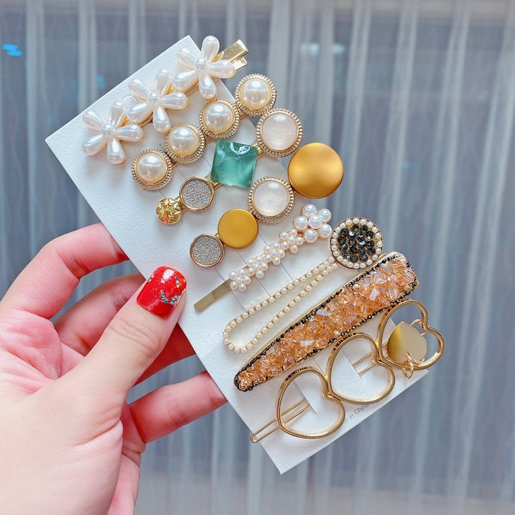 Set clip copricapo con perle e strass in lega 8 pezzi