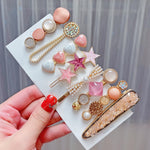 Set clip copricapo con perle e strass in lega 8 pezzi
