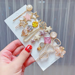 Set clip copricapo con perle e strass in lega 8 pezzi