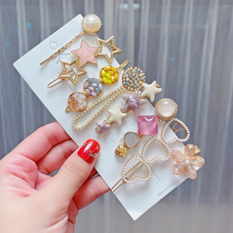 Set clip copricapo con perle e strass in lega 8 pezzi