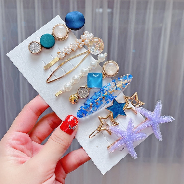 Set clip copricapo con perle e strass in lega 8 pezzi