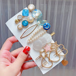 Set clip copricapo con perle e strass in lega 8 pezzi