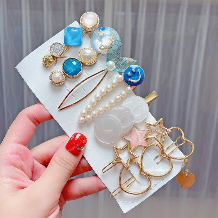 Set clip copricapo con perle e strass in lega 8 pezzi