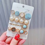 Set clip copricapo con perle e strass in lega 8 pezzi