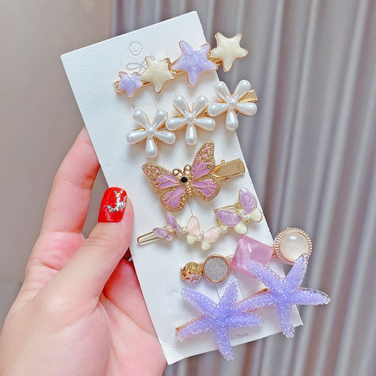 Set clip copricapo con perle e strass in lega 8 pezzi