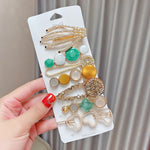 Set clip copricapo con perle e strass in lega 8 pezzi
