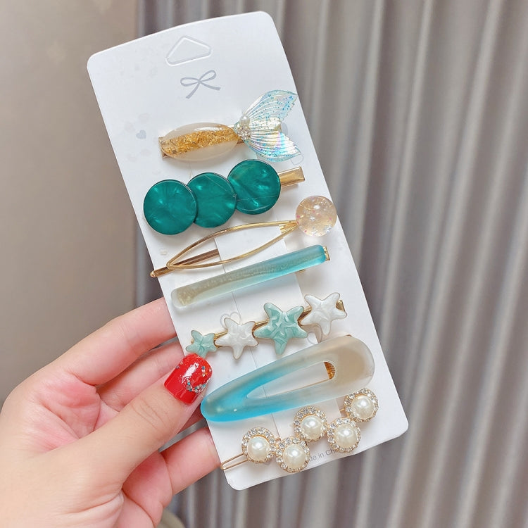 Set clip copricapo con perle e strass in lega 8 pezzi
