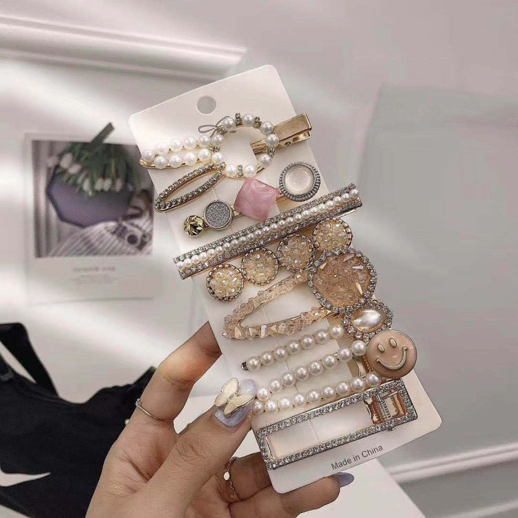 Set clip copricapo con perle e strass in lega 8 pezzi