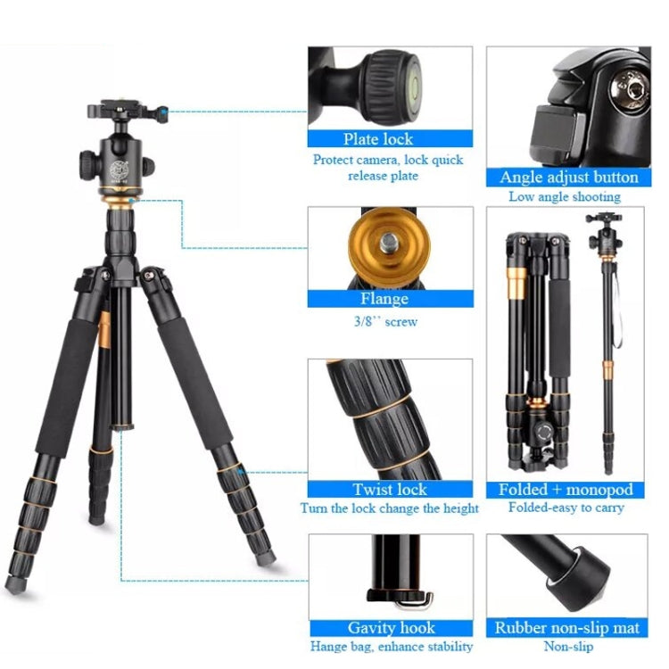 Qing zhuangshi DA IQ666 treppiede portatile in lega di alluminio per fotocamera SLR da viaggio, Q666(Black)