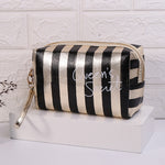 Borsa da toilette impermeabile in PU a righe 20x10x13 cm