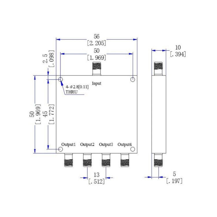 Splitter di Potenza Microstrip SMA 2000-6000 MHz da 1 a 4