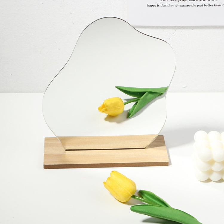 Specchio acrilico irregolare con supporti per foto con base in legno, Water Drip, Cloud, Water Wave, Mountain