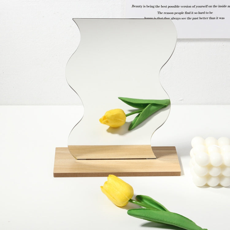 Specchio acrilico irregolare con supporti per foto con base in legno, Water Drip, Cloud, Water Wave, Mountain