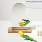 Specchio acrilico irregolare con supporti per foto con base in legno, Water Drip, Cloud, Water Wave, Mountain