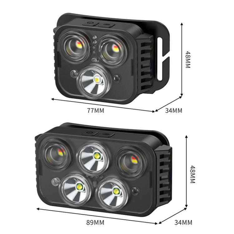 Faro LED ricaricabile USB 3 o 5 teste impermeabile