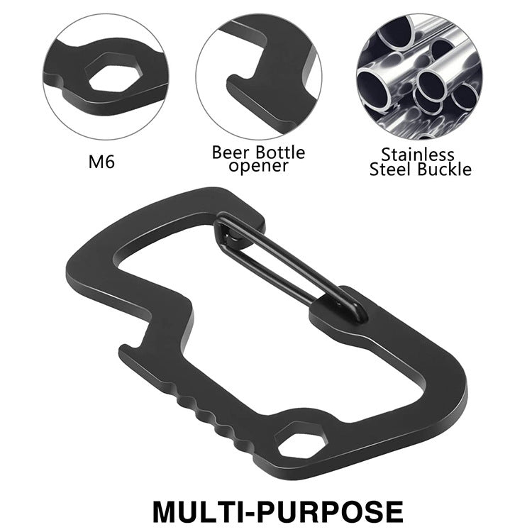 Apribottiglie con moschettone tipo D in acciaio inox 2 pezzi