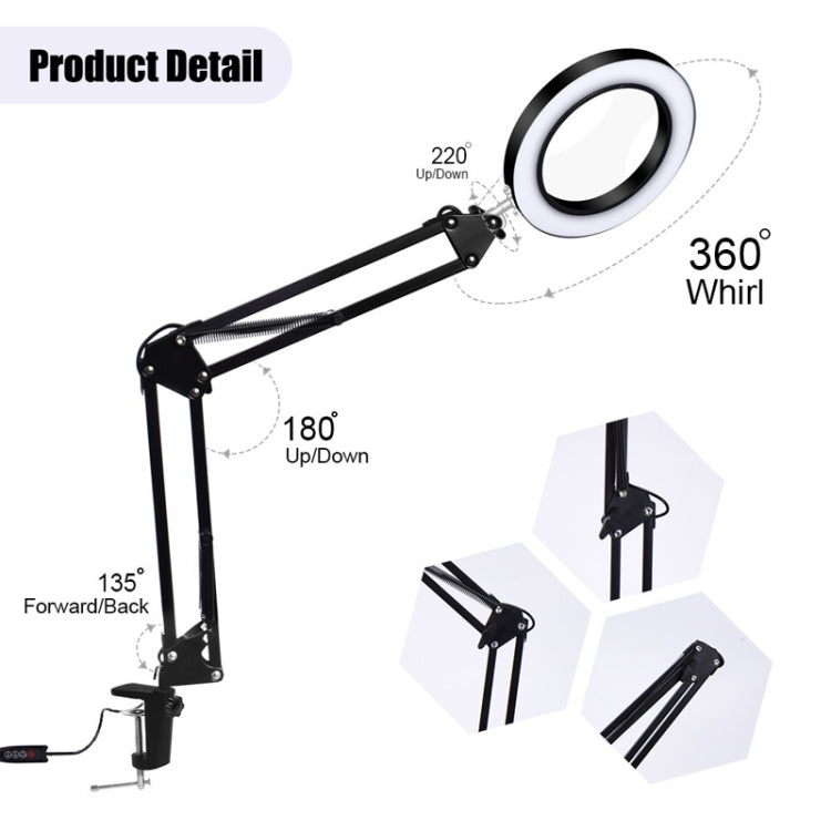 Lente d'ingrandimento 5X LED con lampada USB pieghevole