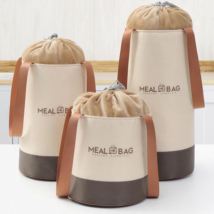 Borsa termica rotonda per pranzo con coulisse e manici