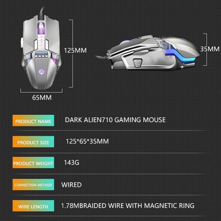 Mouse cablato Dark Alien V710 con 7 tasti programmabili