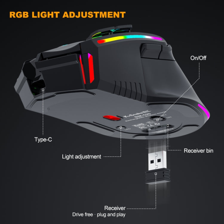 K-Snake BM520 Mouse da gioco wireless 9 pulsanti 3200 DPI