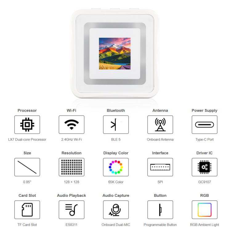 Scheda di sviluppo Waveshare ESP32-S3 con display LCD da 0,85 pollici 128×128, doppio microfono, Wi-Fi/BLE 5 e supporto AI., ESP32-S3-LCD-0.85