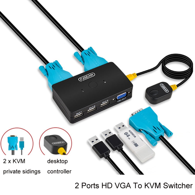FJGEAR FJ-210UK Switch KVM 2 porte VGA HD USB 2.0