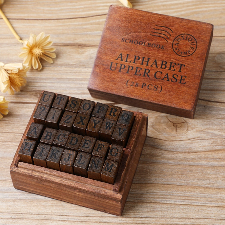 Set 28 timbri alfabeto e numeri in legno vintage