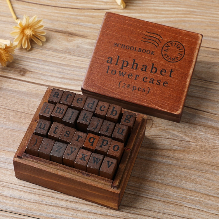 Set 28 timbri alfabeto e numeri in legno vintage