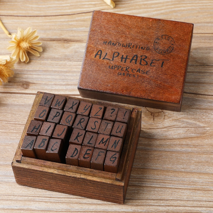 Set 28 timbri alfabeto e numeri in legno vintage