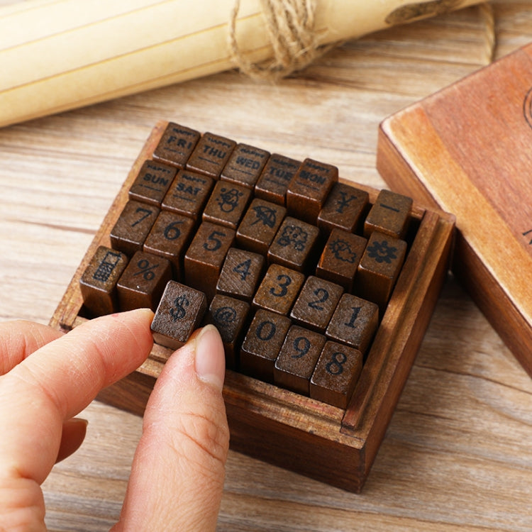 Set 28 timbri alfabeto e numeri in legno vintage