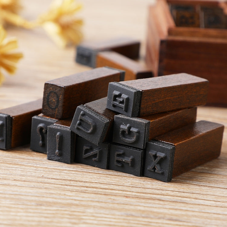 Set 28 timbri alfabeto e numeri in legno vintage