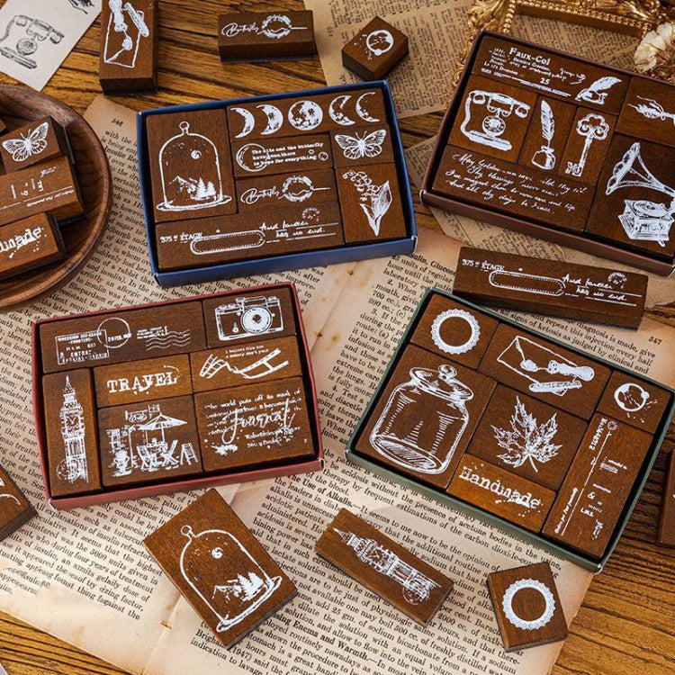 Set 7 timbri in legno per fai da te 12x9 cm