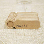 100 pz etichette cartellino prezzo carta kraft 5x1,3 cm