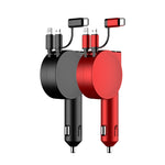 Caricabatteria auto doppio cavo retrattile 3 in 1 60W