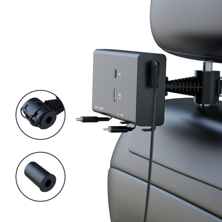 Caricabatterie auto USB 65W con doppio cavo retrattile