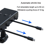 Caricabatterie auto USB 65W con doppio cavo retrattile