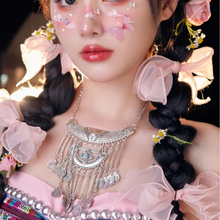 Collana donna vintage in lega con nappine colorate
