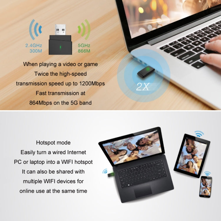 Scheda di rete wireless AC1200M USB 3.0 Dual Band 2.4G/5.8G