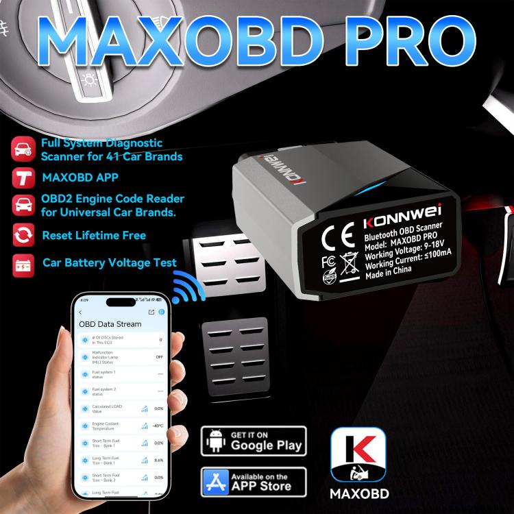 KONNWEI Strumento di diagnostica OBD2 per sistemi completi dell'auto, lettore di codici, MAXOBD PRO Gray, MAXOBD PRO Green, MAXOBD PRO Red, MAXOBD PRO Blue