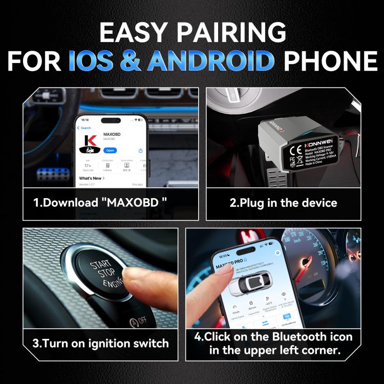 KONNWEI Strumento di diagnostica OBD2 per sistemi completi dell'auto, lettore di codici, MAXOBD PRO Gray, MAXOBD PRO Green, MAXOBD PRO Red, MAXOBD PRO Blue