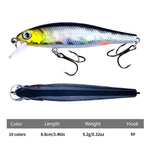 Set 10 esche galleggianti pesca 9g plastica colorate