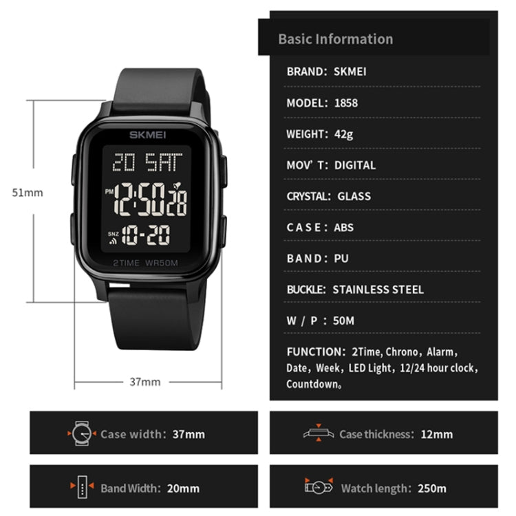 SKMEI 1858 Orologio LED digitale impermeabile 50m