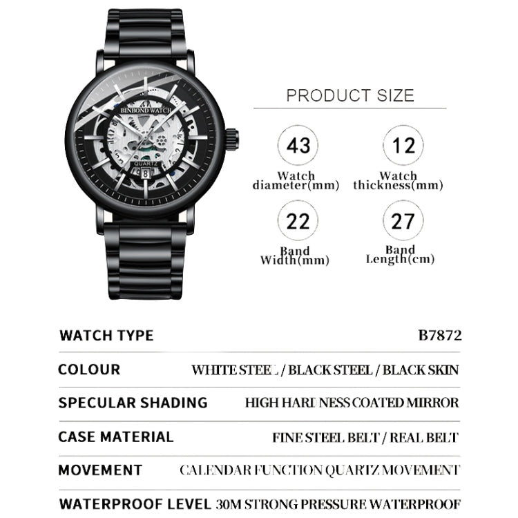 BINBOND B7872 Orologio al quarzo impermeabile luminoso