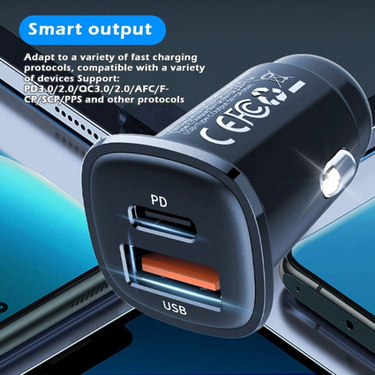 Caricabatteria auto doppia porta USB PD 30W nero