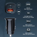 Caricabatteria auto doppia porta USB PD 30W nero