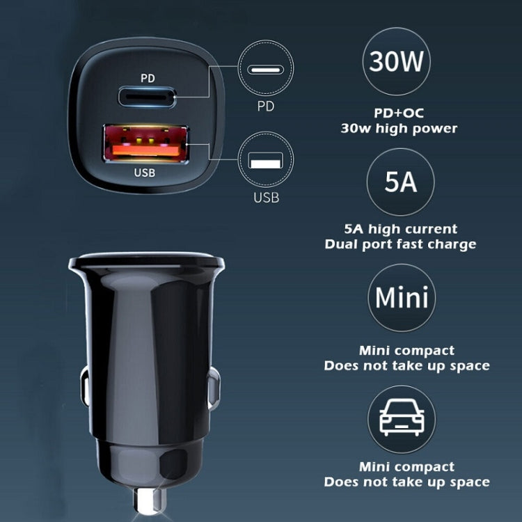 Caricabatteria auto doppia porta USB PD 30W nero