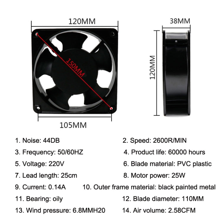 Ventola di raffreddamento 12 cm 220V per scarico fumi